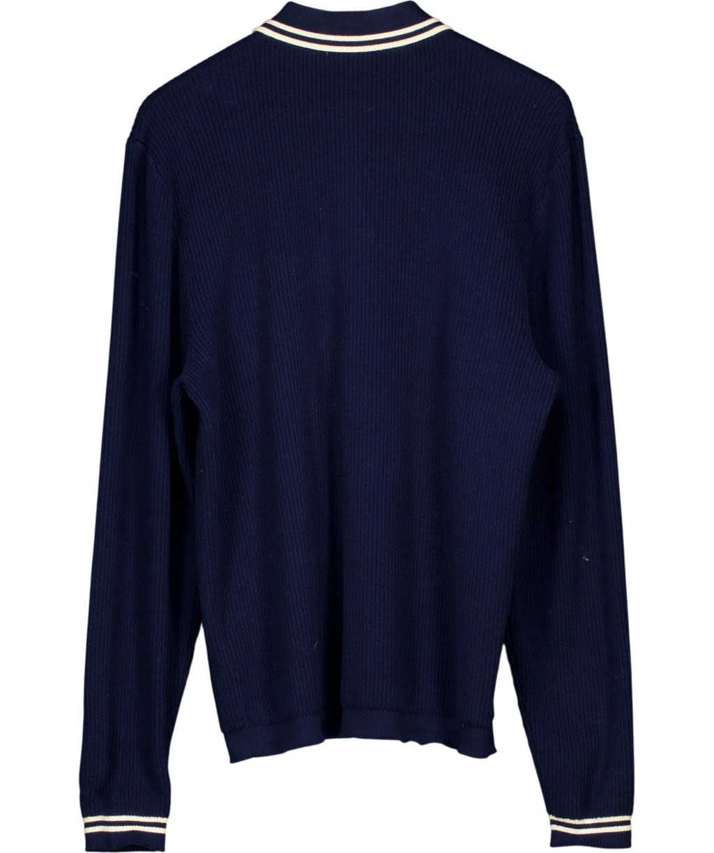 Percival navy Pablo Cotton Knitted Shirt | Long Sleeve, size UK M — back
