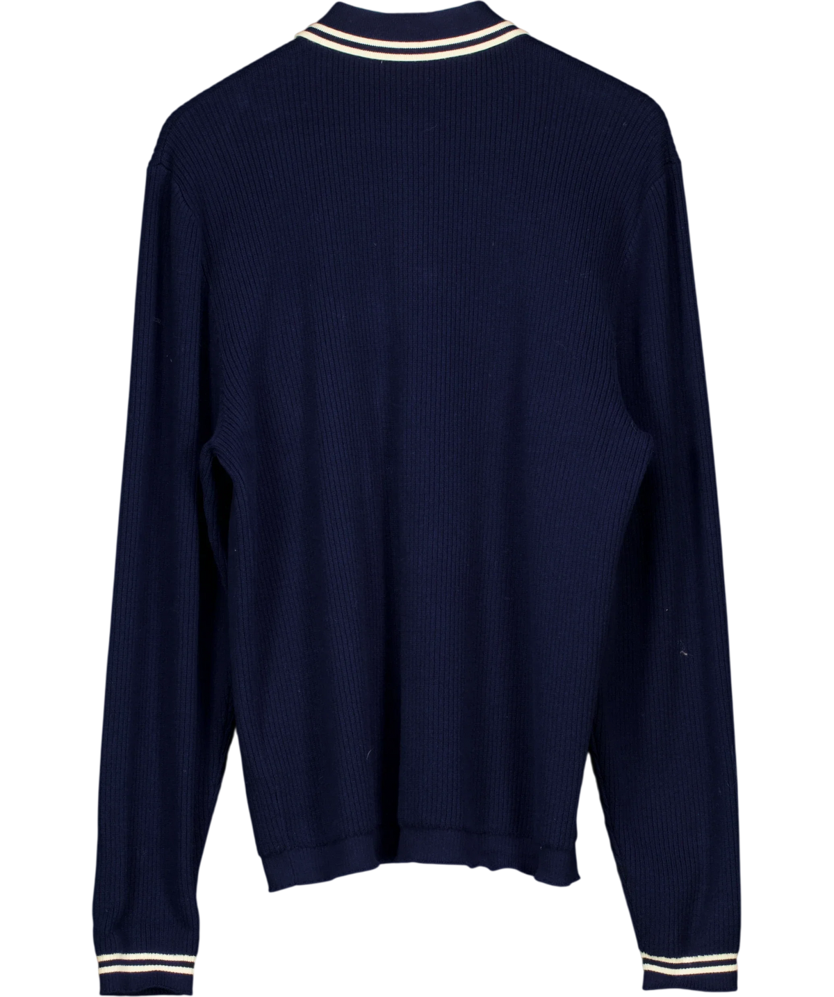 Percival navy Pablo Cotton Knitted Shirt | Long Sleeve, size UK M — back