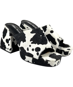 Public Desire Black And White Platform Cow Print Heels UK 7