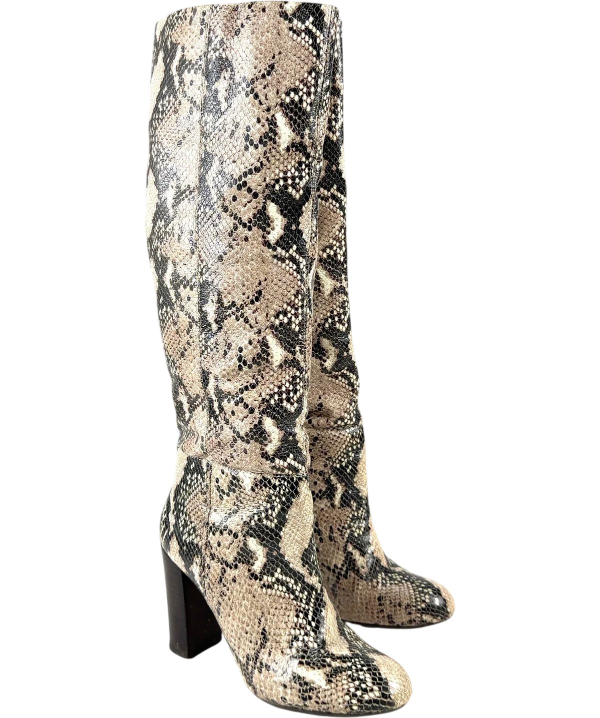 Dune Beige Simonne knee-high snake print boot, size UK 3 EU 36 👠 — front