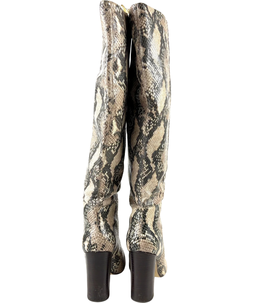 Dune Beige Simonne knee-high snake print boot, size UK 3 EU 36 👠 — back