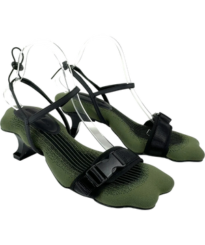 Charles & Keith Green And Black Split Toe Heels UK 7