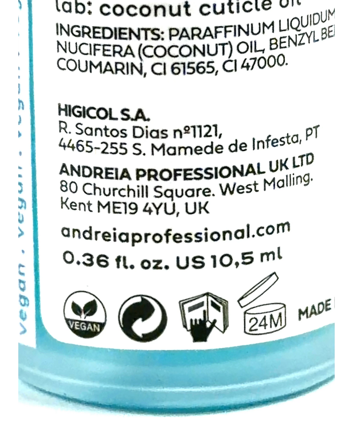 andreia Lab Coconut Cuticle Oil, size 10.5ml — care label