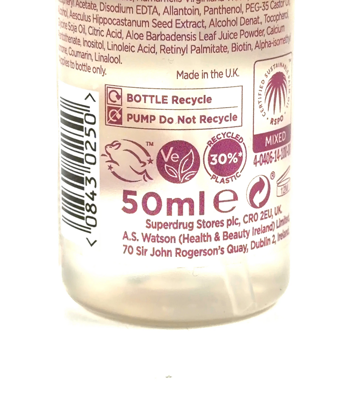 Superdrug Vitamin E Facial Mist 50ml, size 50ml — care label