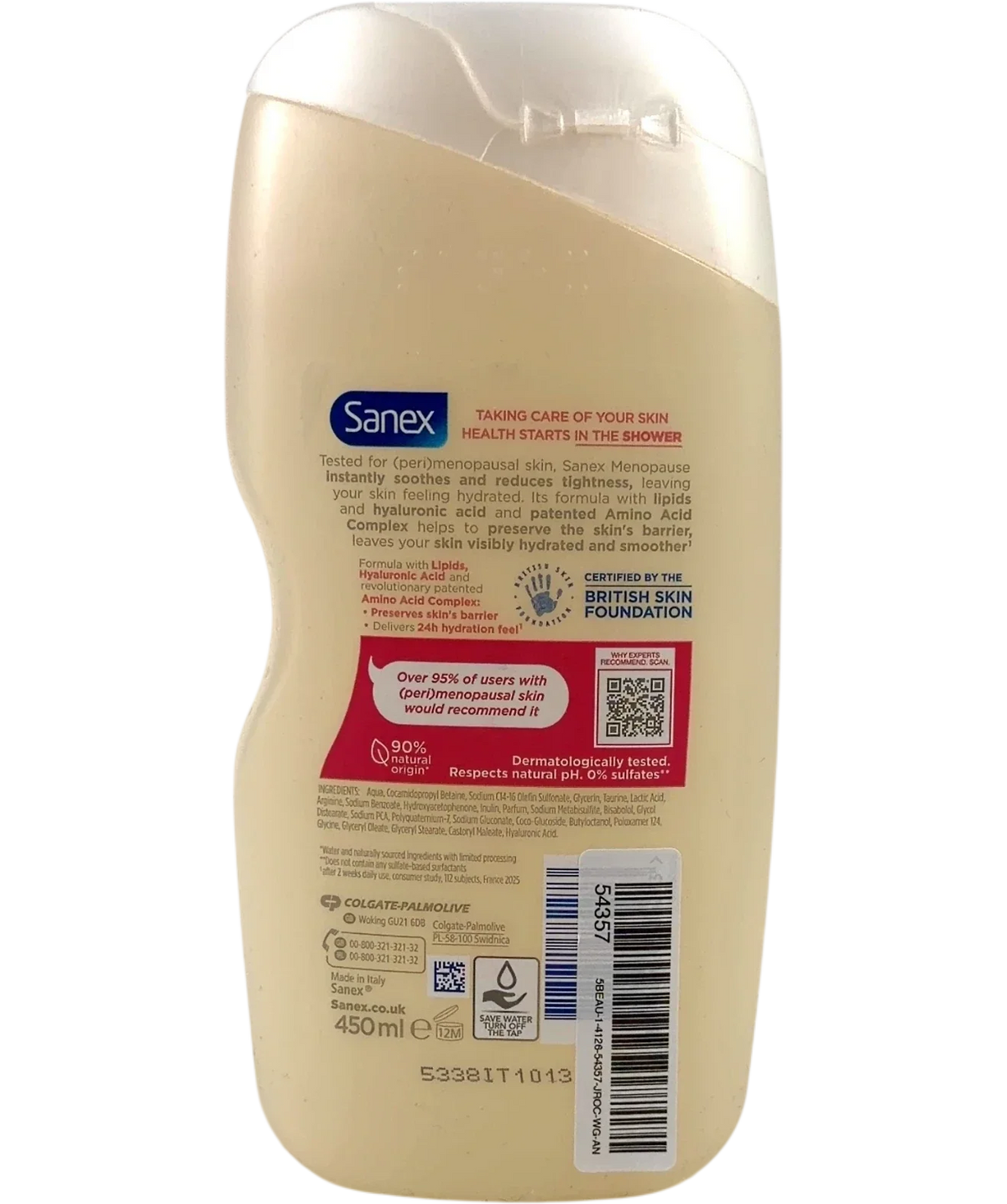 Sanex Expert Skin Health+ Menopause Body Wash 450ml, size 450ml — back