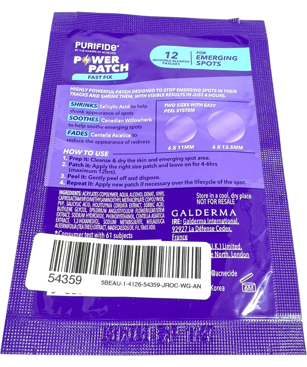 Purifide Fast Fix Power Patches for Emerging Spots, size X12 — back