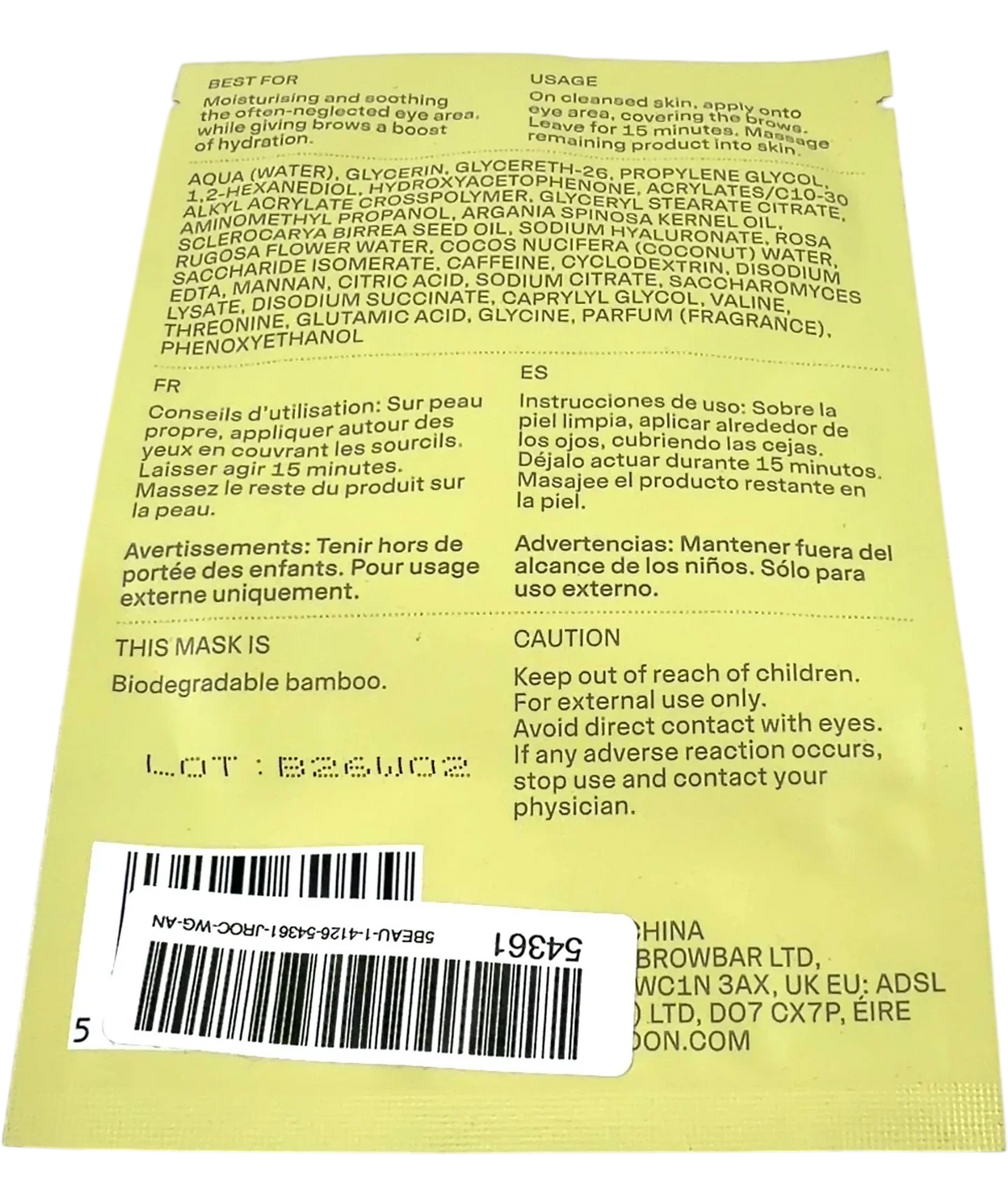 BBB Brow & Eye Mask, size 8.5g — back