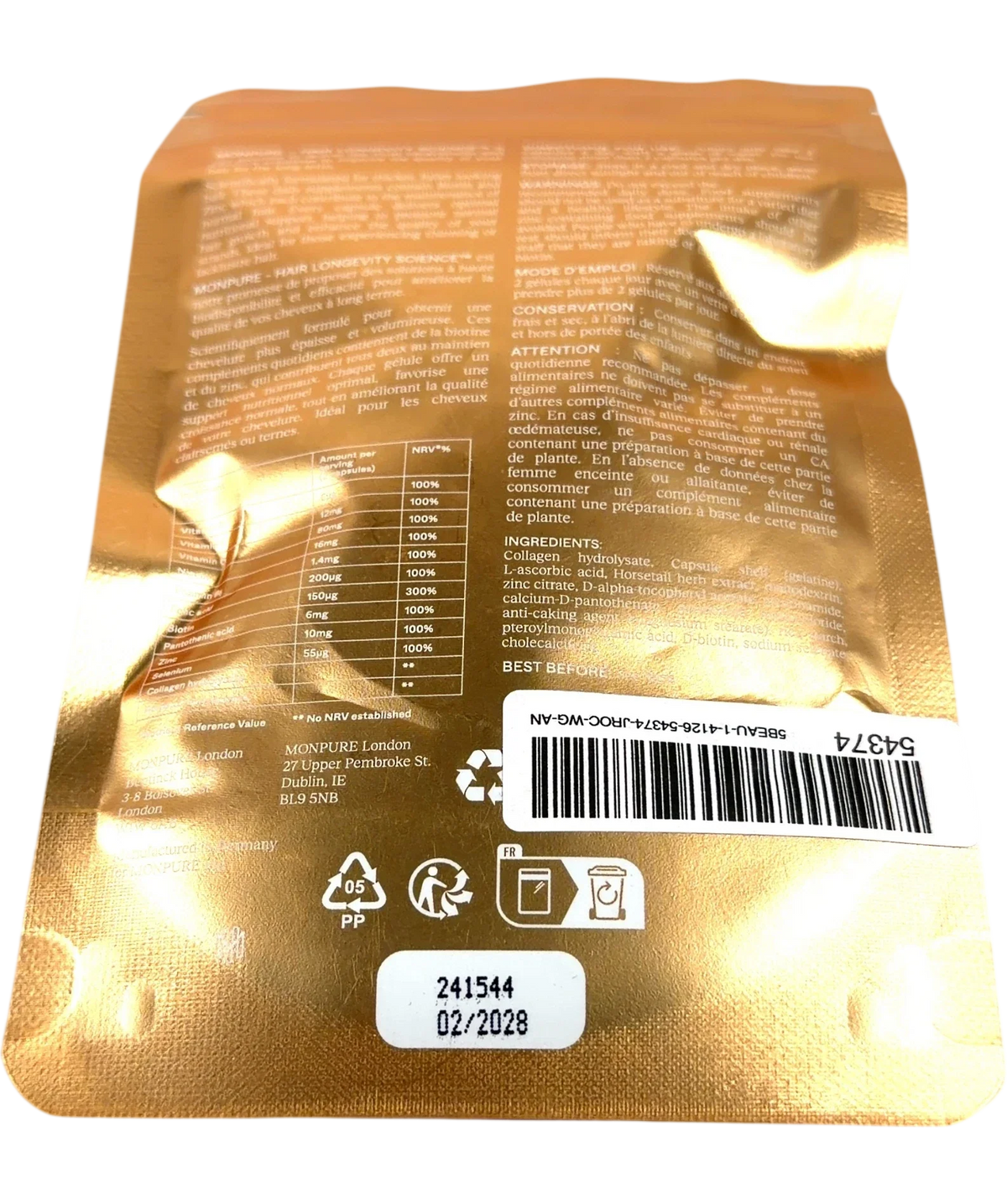 monpure Hair Longevity Supplement Refill, size X60 — back