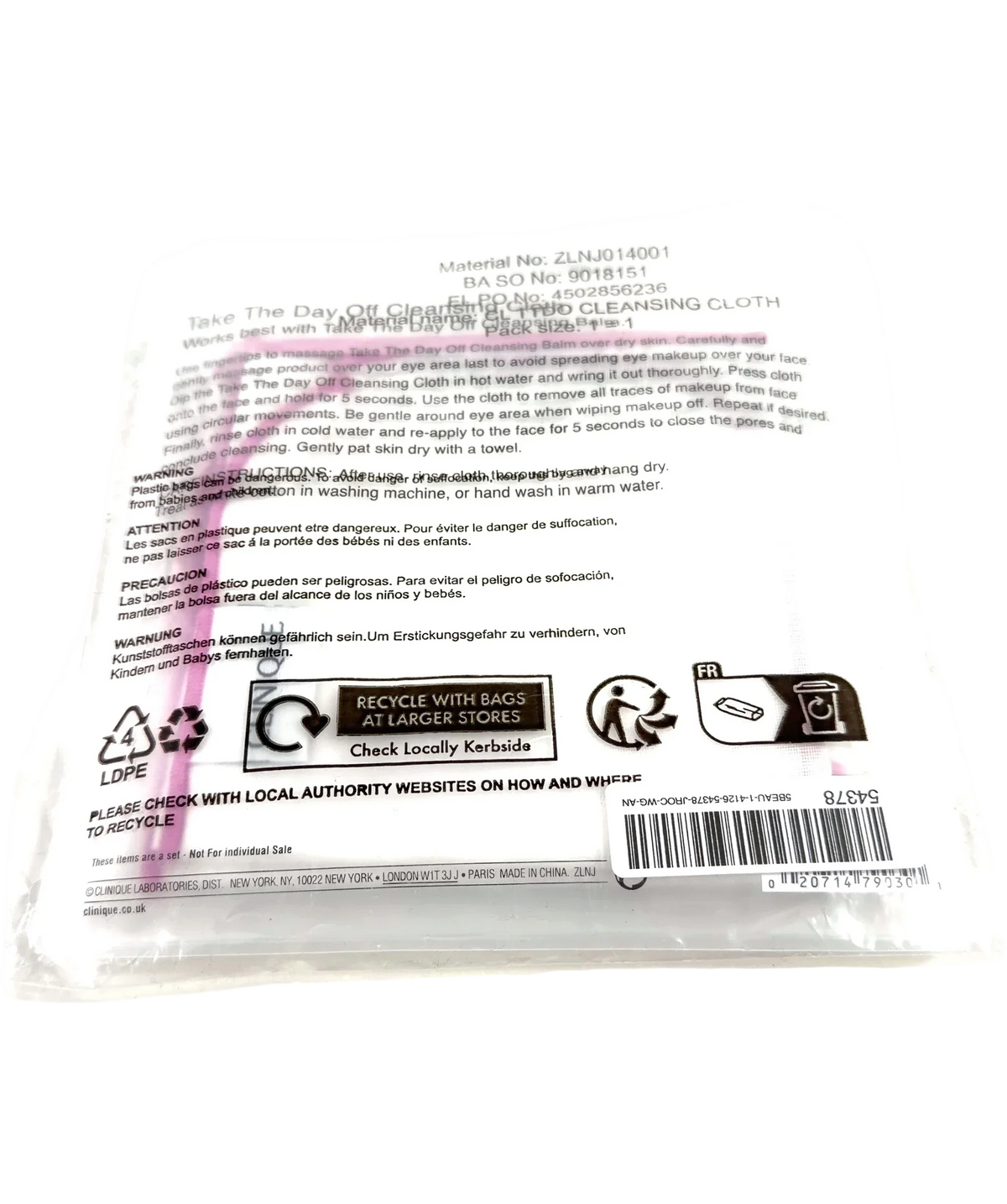 Clinique Take The Day Off Cleansing Cloth, size X2 — back
