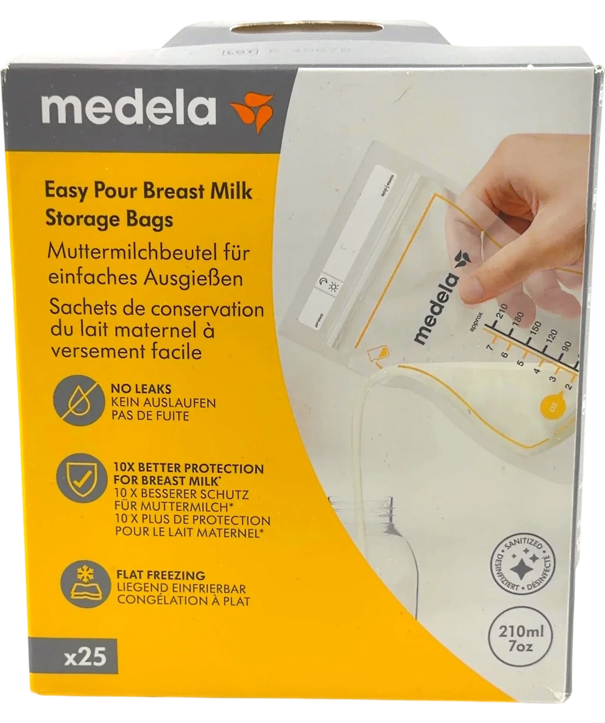 Medela Yellow Easy Pour Breast Milk Storage Bags — front