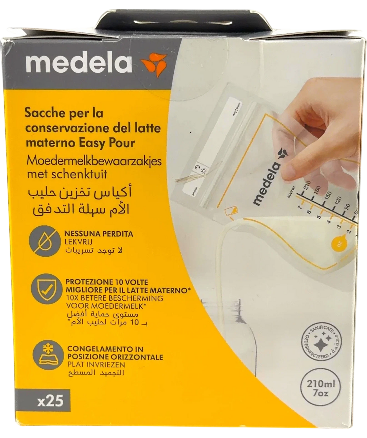 Medela Yellow Easy Pour Breast Milk Storage Bags — back