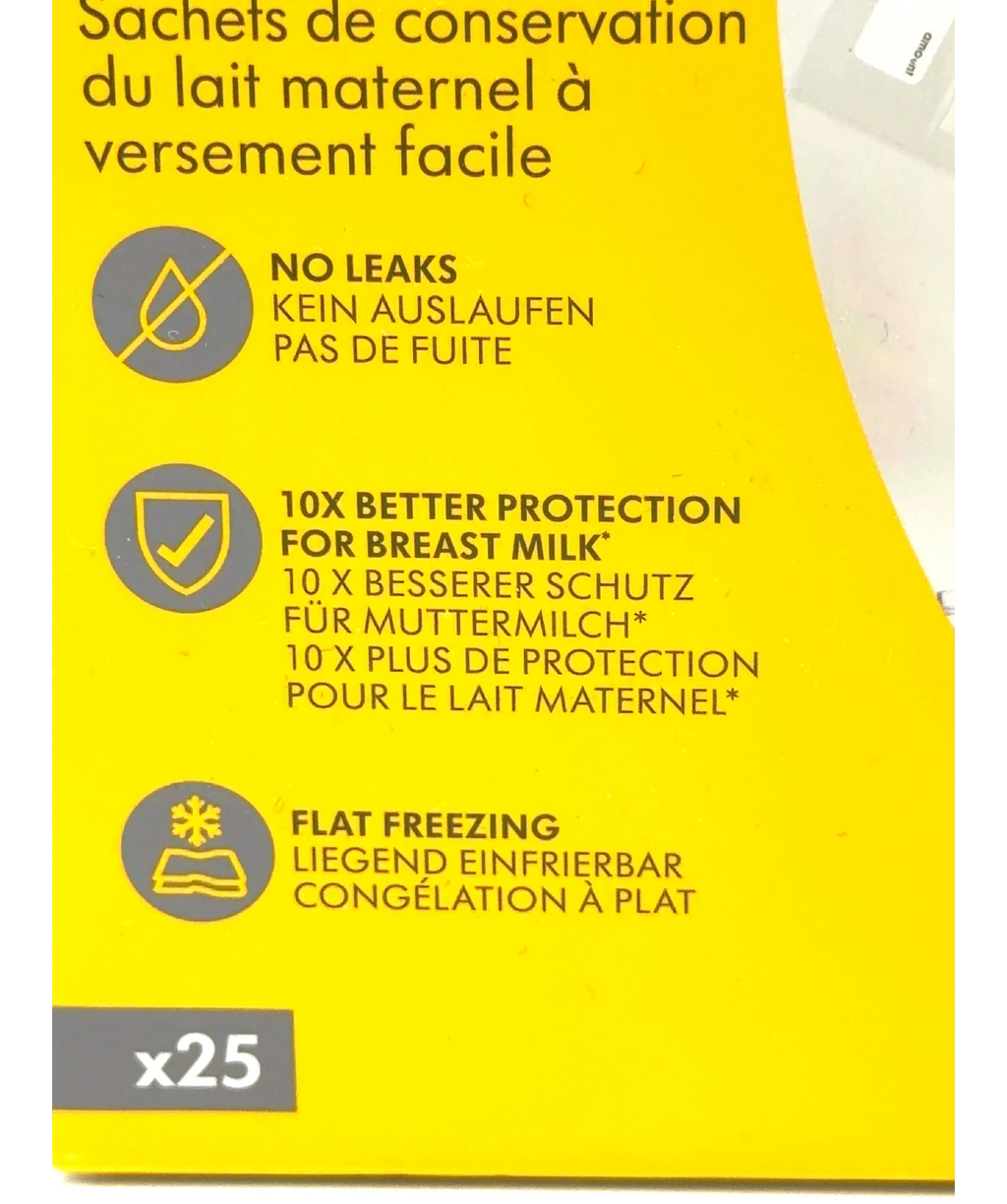 Medela Yellow Easy Pour Breast Milk Storage Bags — care label