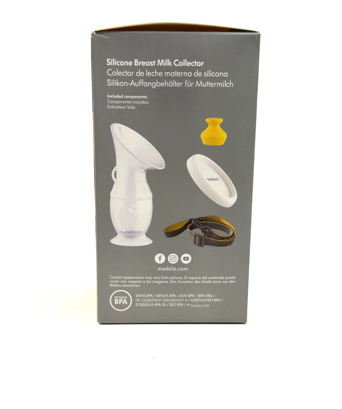 Medela White Silicone Breast Milk Collector — care label