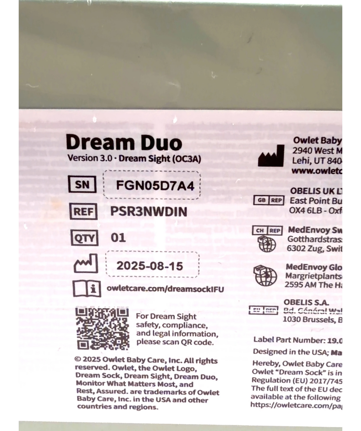 Owlet Pink Dream Duo — label