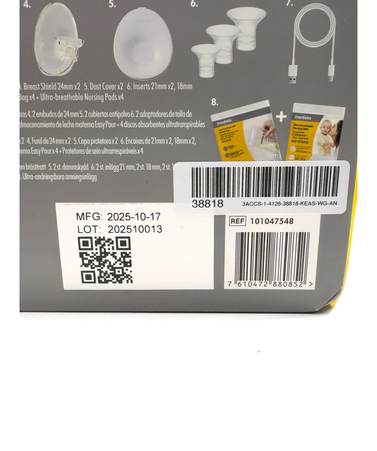 Medela White Motion InBra Double Electric Wearable Breast Pump — label