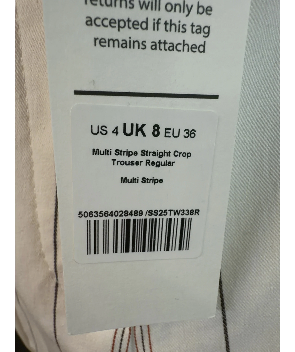 ME + EM Cream Multi Stripe Straight-Leg Crop Trouser, size UK 8 — care label
