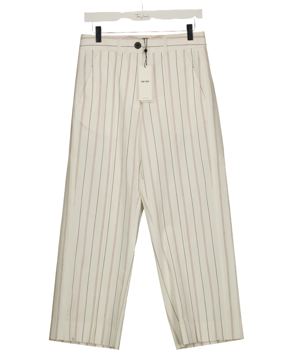 ME + EM Cream Multi Stripe Straight-Leg Crop Trouser, size UK 8 — front