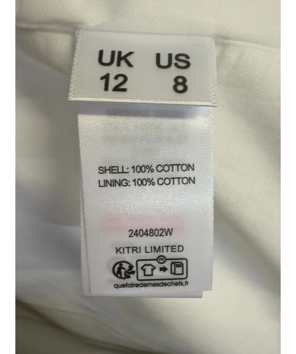 Kitri White Lucinda White Cotton Skirt, size UK 12 — label