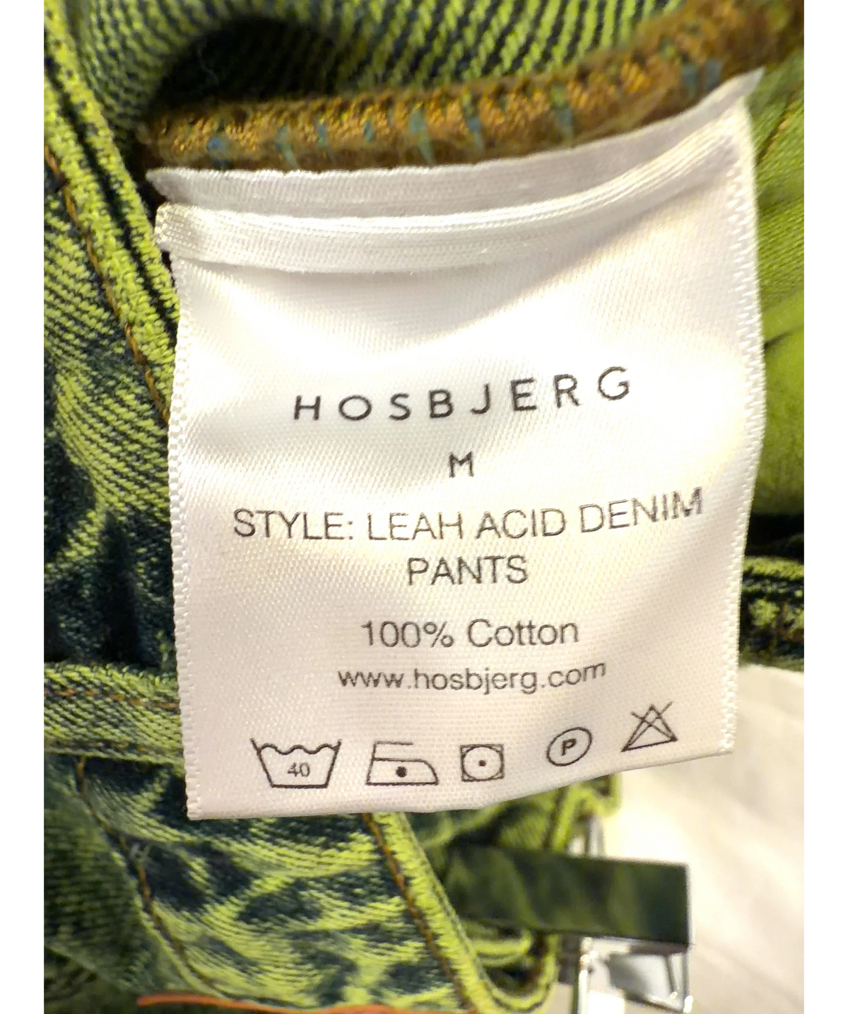 Hosbjerg Green LEAH ACID DENIM PANTS, size UK M — label