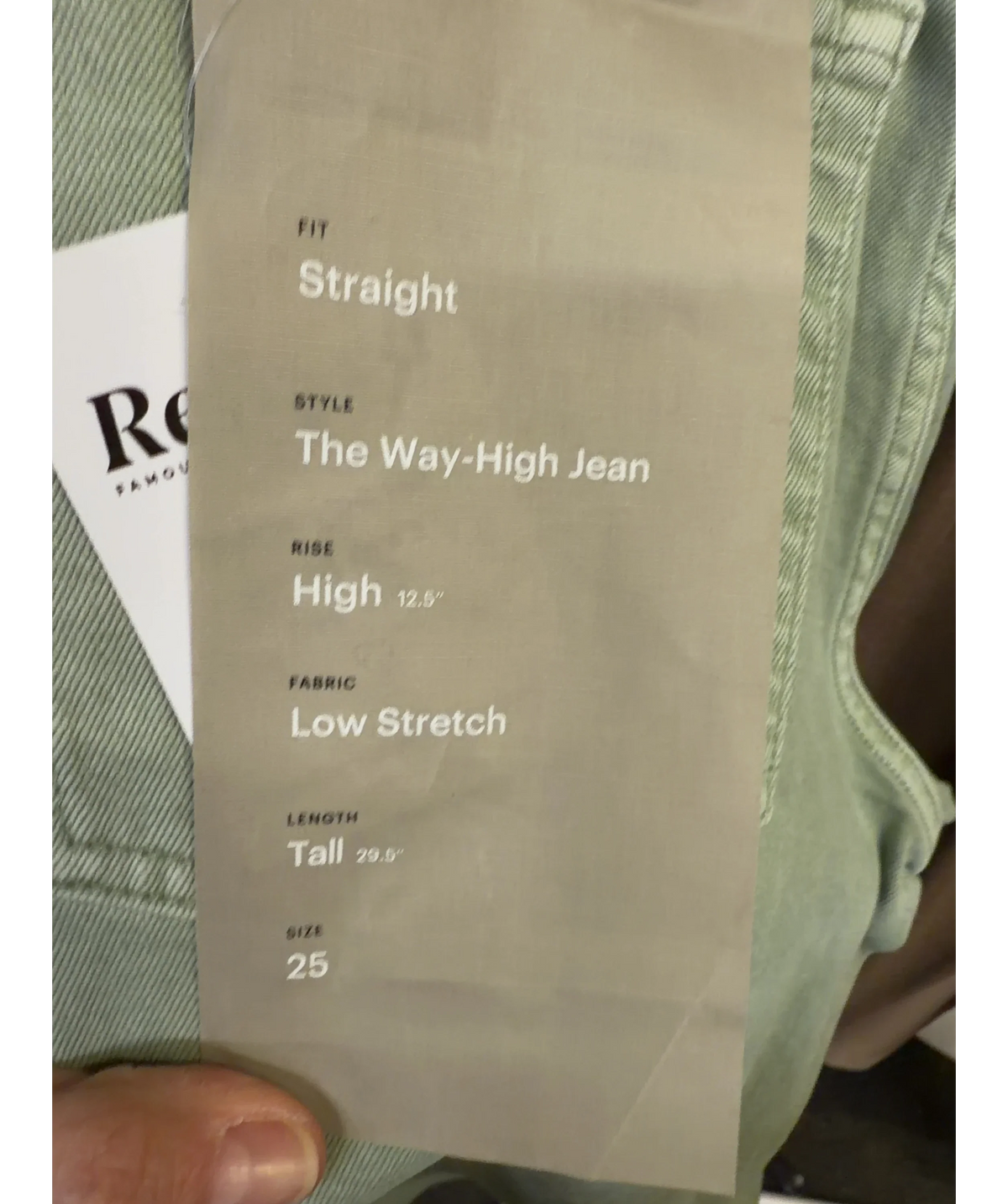 EVERLANE Green The Way-High Jean, size W25 — label