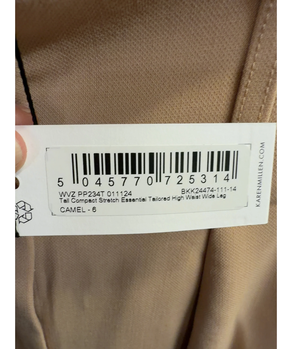 KAREN MILLEN camel Tall Compact Stretch Essential Tailored High Waist Wide Leg, size UK 6 — label