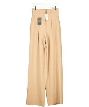 Karen Millen Tall Compact Stretch Essential Tailored High Waist Wide Leg Beige Trousers UK 6
