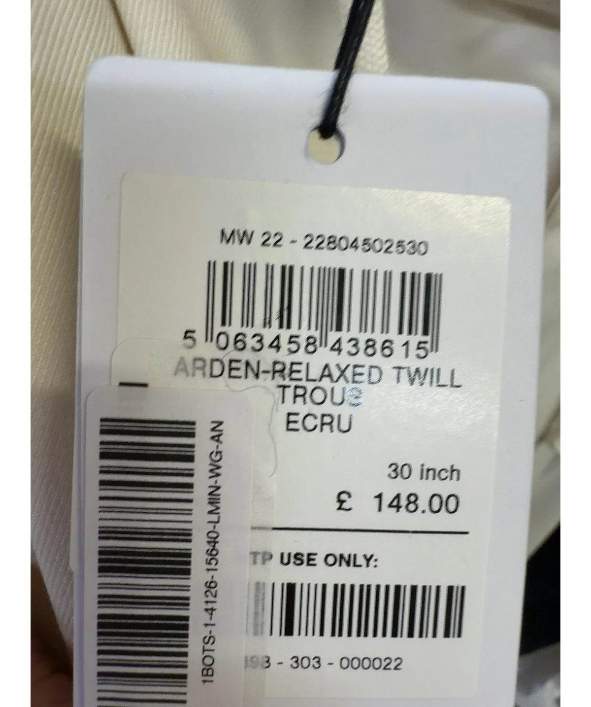 REISS ecru ARDEN-RELAXED TWILL TROUS ECRU, size W30 — care label