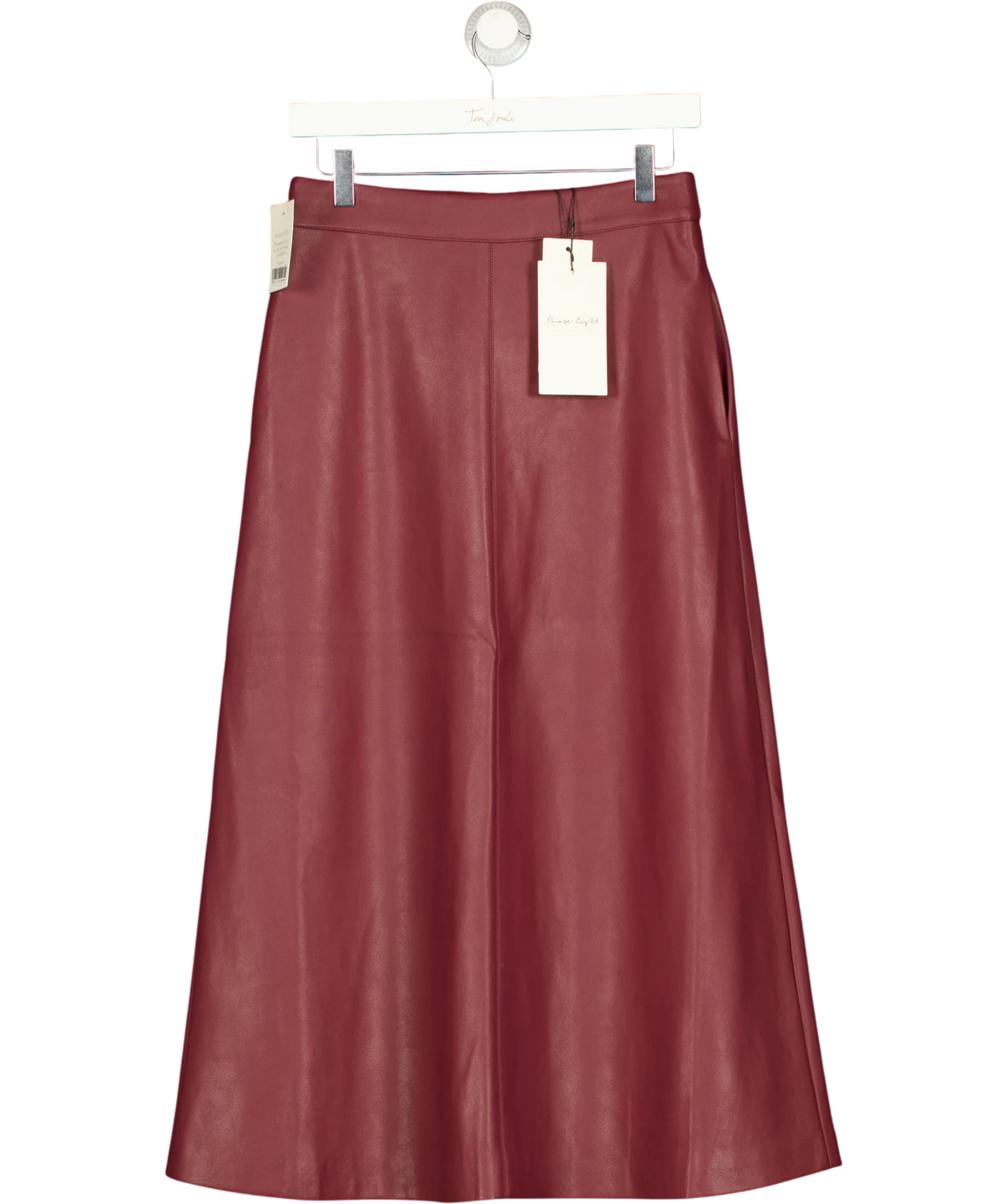 Phase Eight burgundy Antoinette PU Midi Skirt, size UK 8 — front