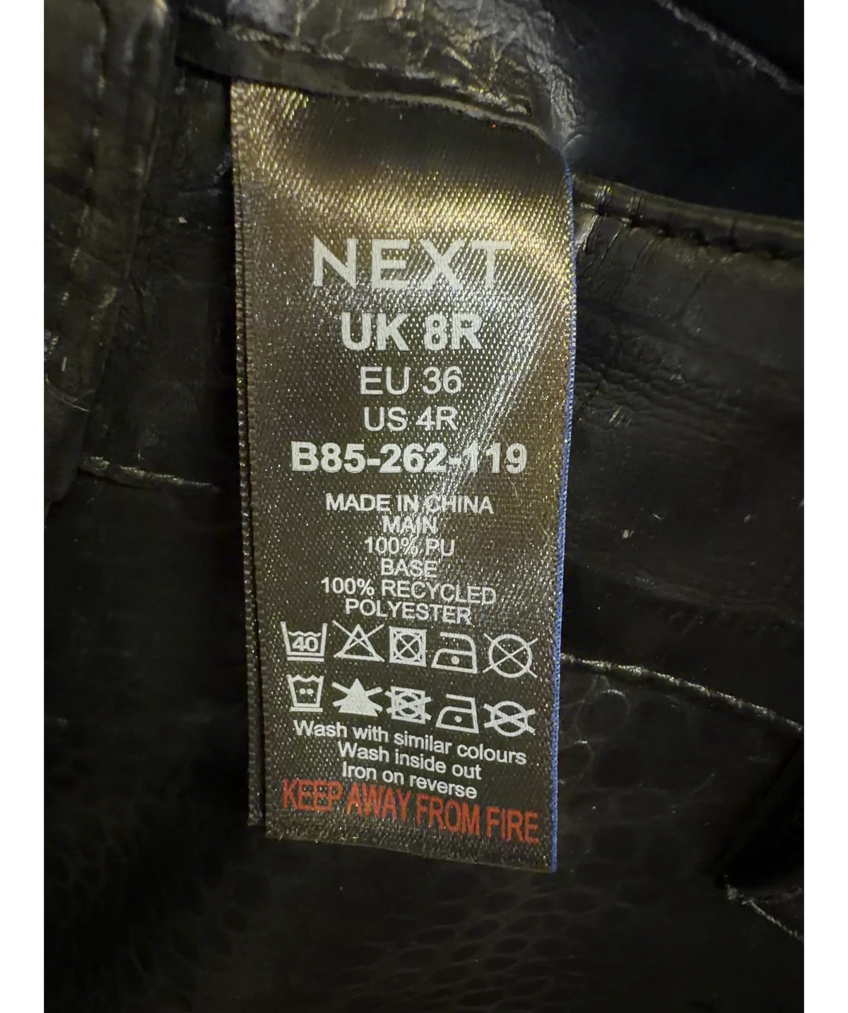 Next Black Colour, size UK 8 — label