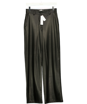 Topshop Black Faux Leather Wide Leg Trousers UK 10