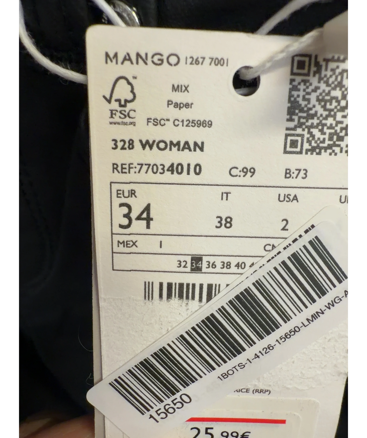 MANGO Black coated skinny jeans, size UK 4 — care label