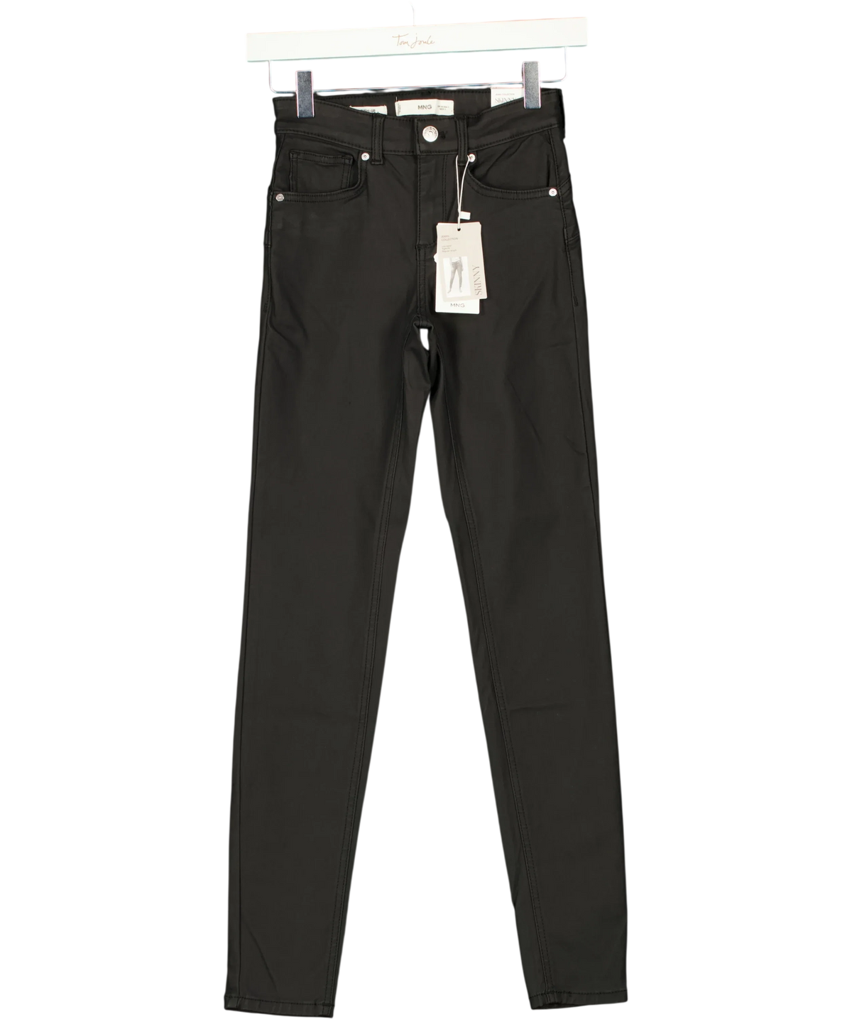 MANGO Black coated skinny jeans, size UK 4 — front