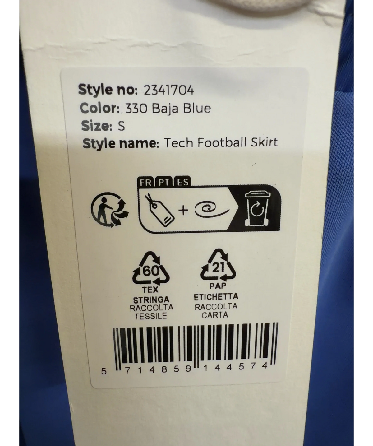 7 Days Active Blue Tech Skirt, size UK S — care label