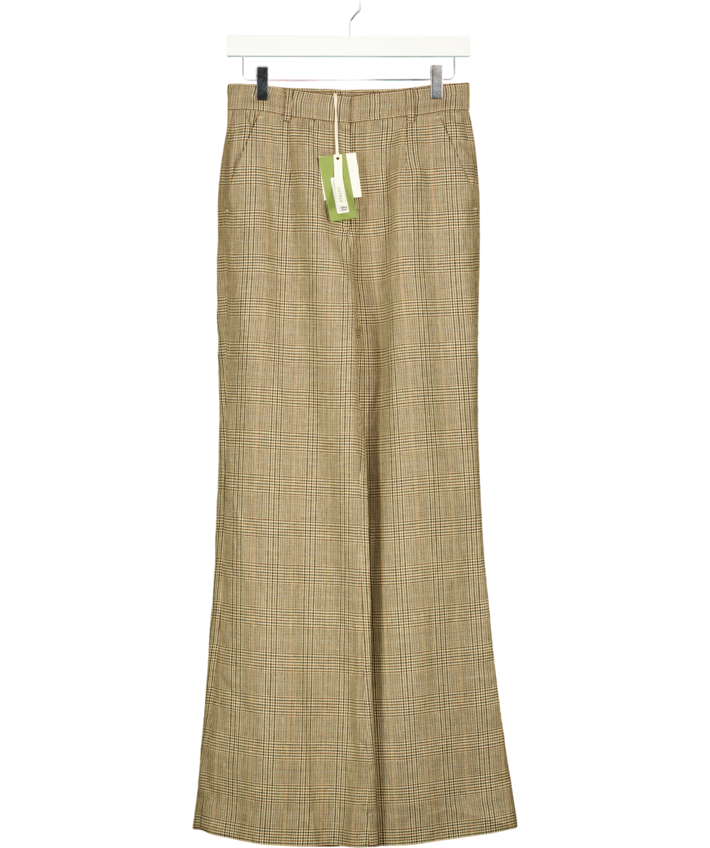 LILYSILK Brown glen plaid/graph check wide-leg trousers, size UK 6 — front