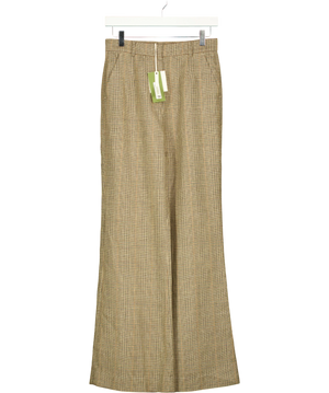 Lilysilk Glen Plaid Graph Check Wide Leg Trousers Brown UK 6