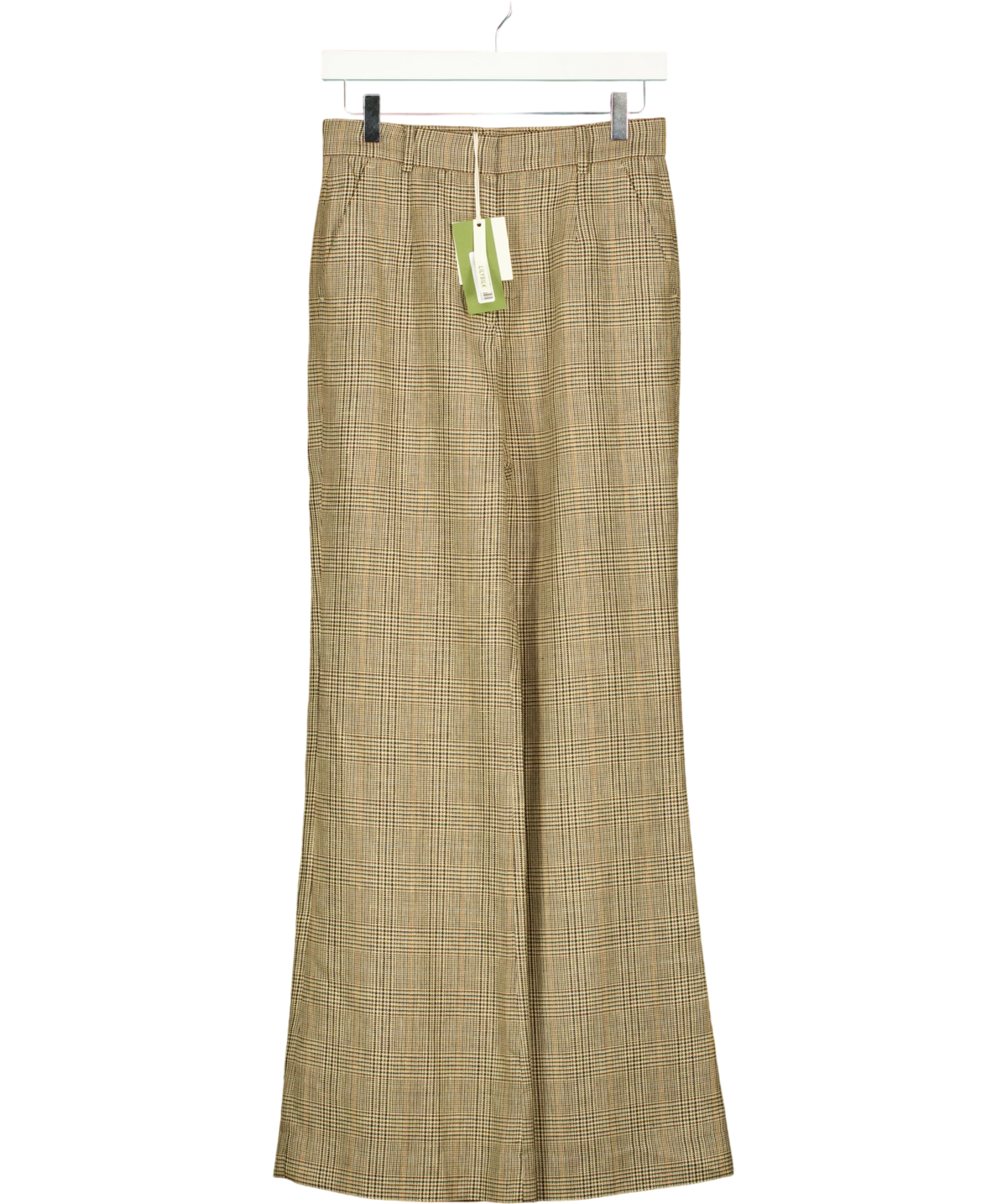 LILYSILK Brown glen plaid/graph check wide-leg trousers, size UK 6 — front