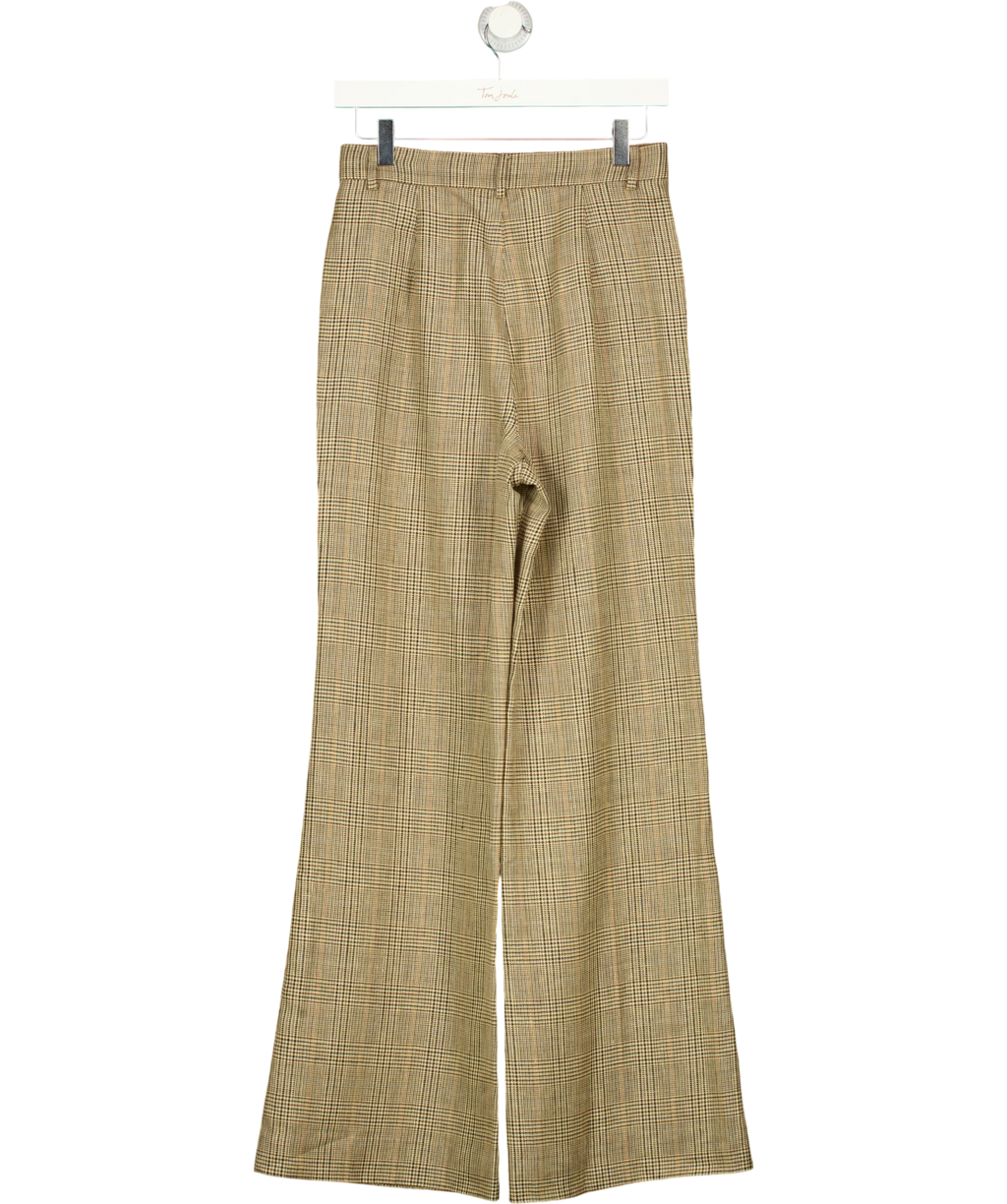 LILYSILK Brown glen plaid/graph check wide-leg trousers, size UK 6 — back