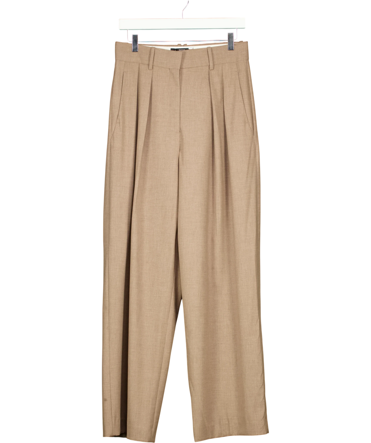 MNG Brown brown/beige wide-leg pleated trousers, size UK 8 — front