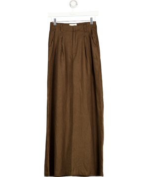 Dissh Brown Pleated Linen Wide Leg Trousers UK 6
