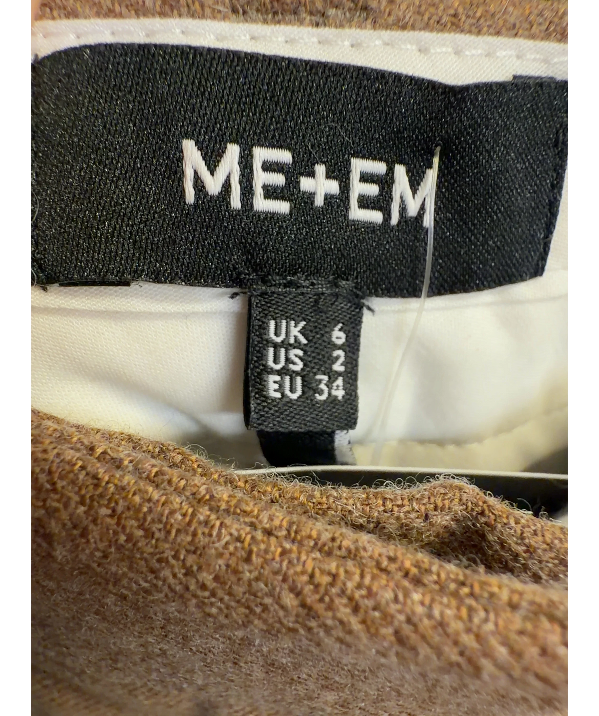 ME + EM camel Very Wide-Leg Trouser, size UK 6 — care label