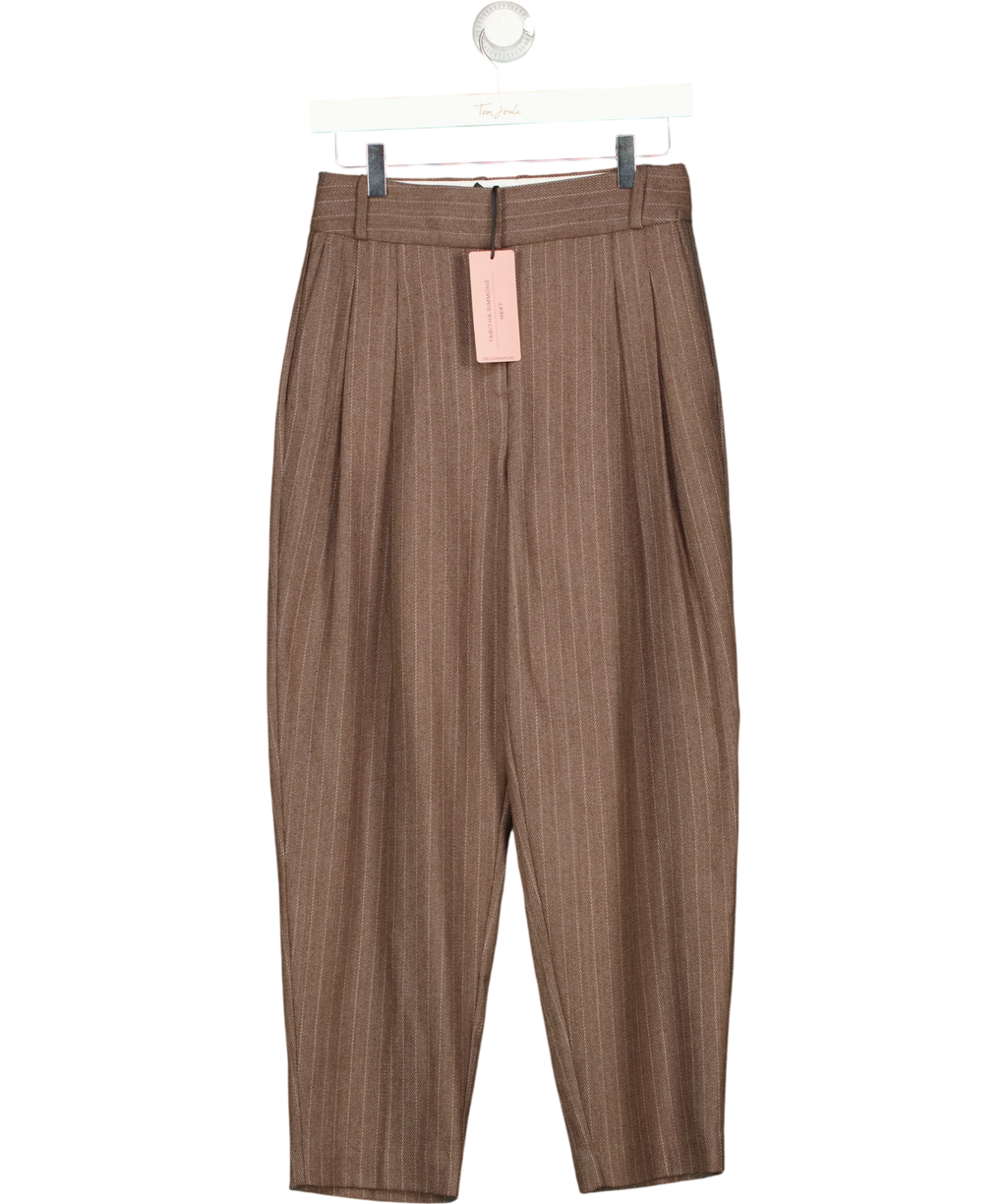 Tabitha Simmons Brown x Next wool blend pinstripe trousers, size UK 6 — front