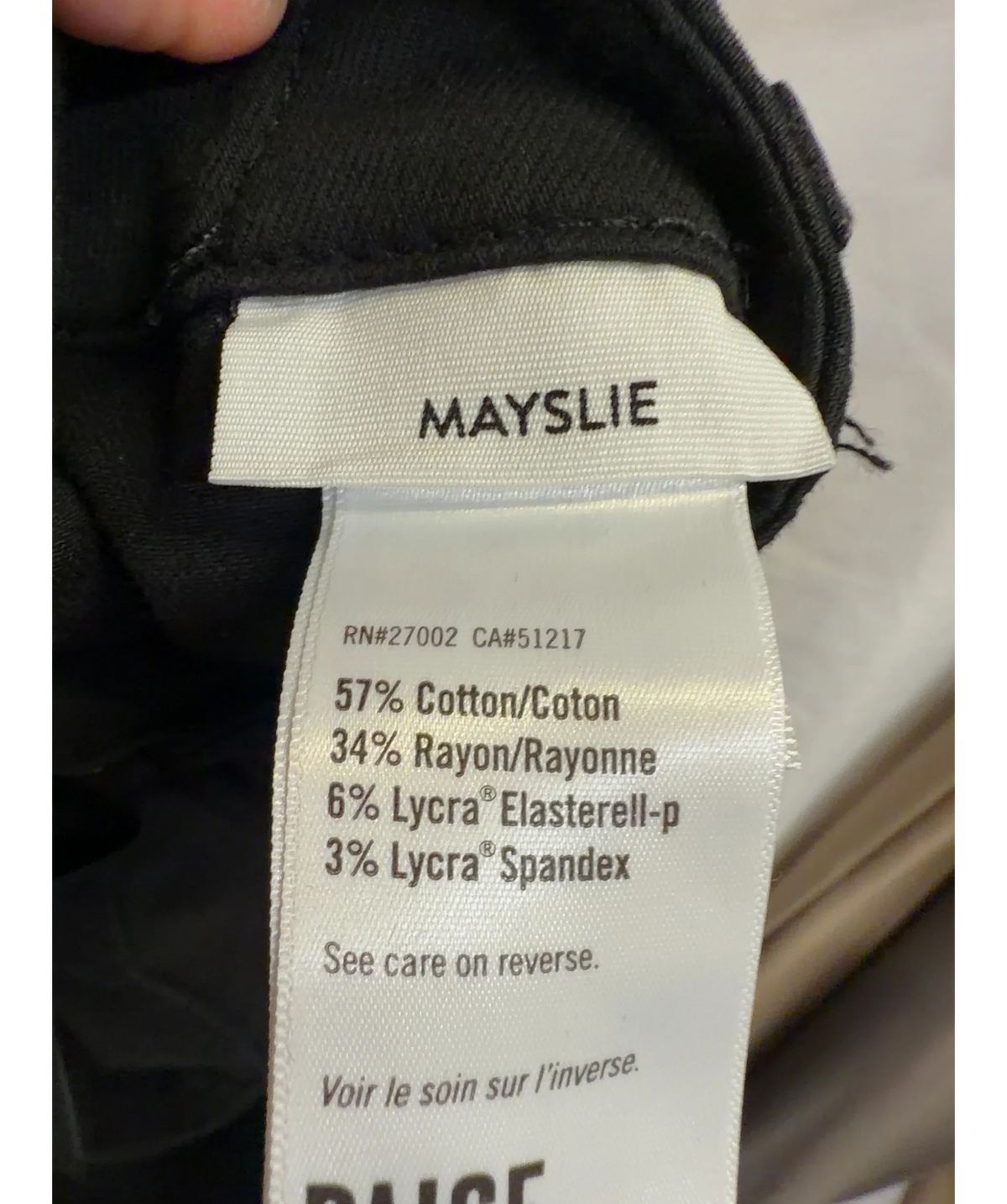 PAIGE Black MAYSLIE, size W26 — label