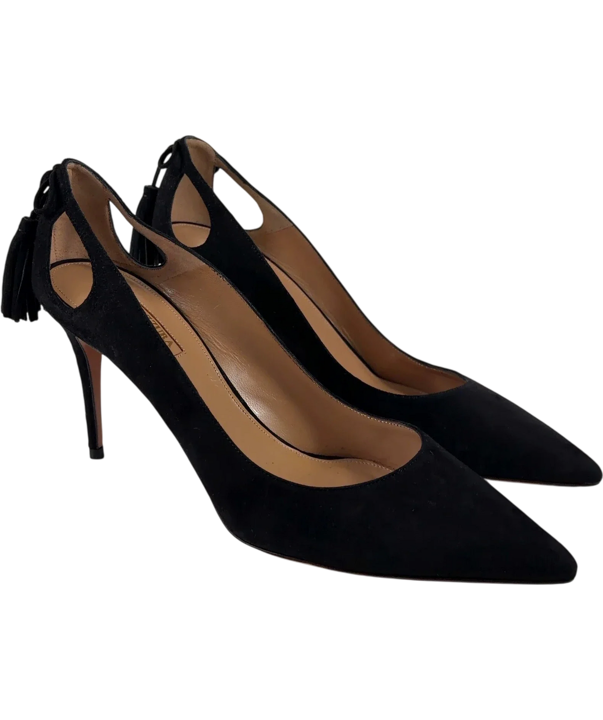 Aquazzura Black Forever Marilyn Cutout Tassel Pumps, size UK 5.5 EU 38.5 👠 — front
