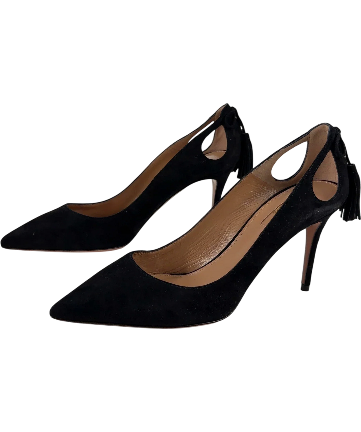 Aquazzura Black Forever Marilyn Cutout Tassel Pumps, size UK 5.5 EU 38.5 👠 — label