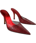 Paris Texas Red crystal-embellished clear vamp and metallic red stiletto mules, size UK 4 EU 37 👠 — front