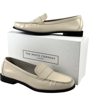 The White Company Cream Ruched Leather Loafers UK 7.5