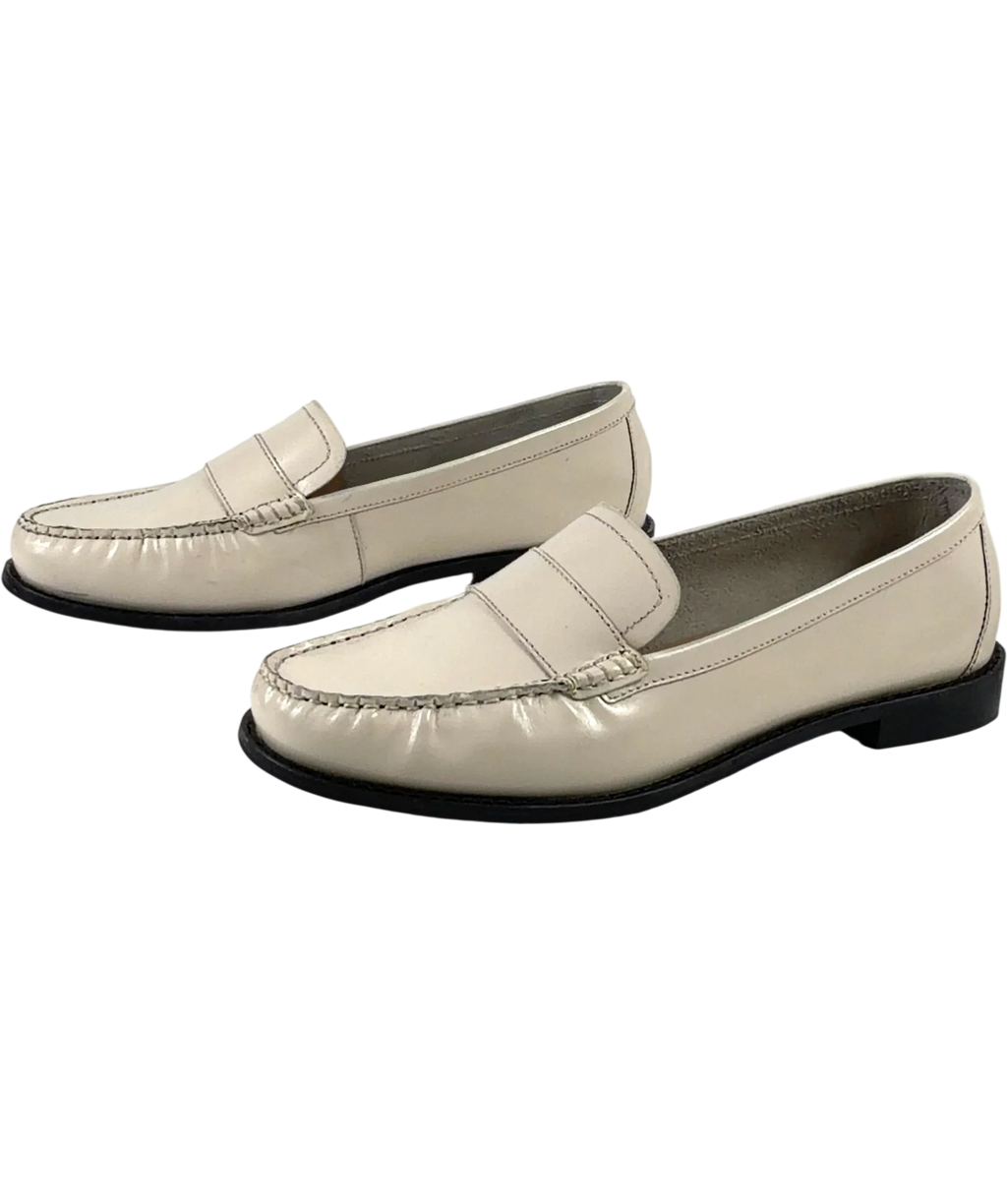 The White Company cream RUCHED LEATHER LOAFER, size UK 7.5 EU 41.5 👞 — label