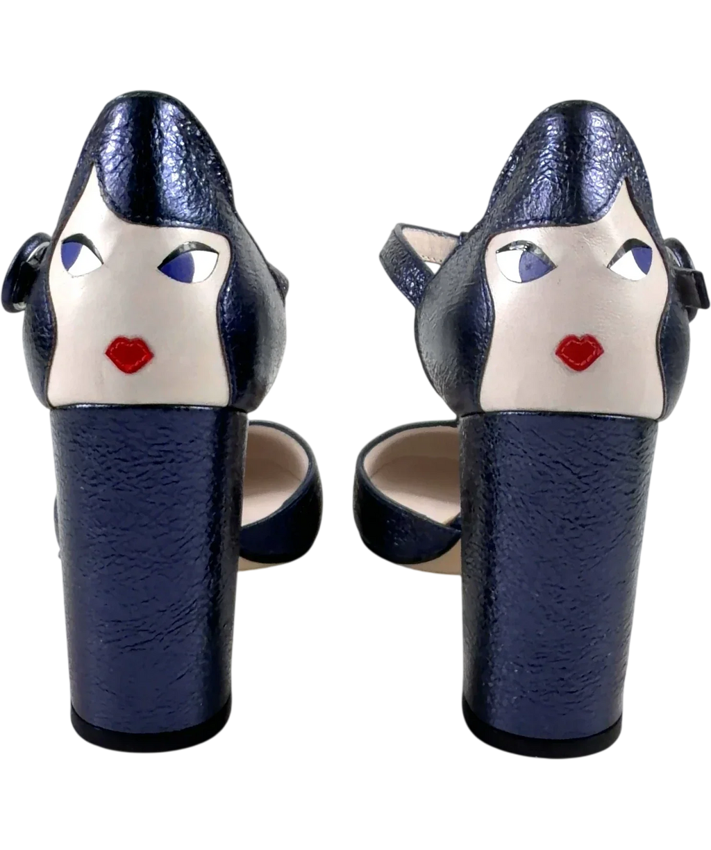 lulu guinness Blue Camille T-bar, size UK 5 EU 38 👠 — back