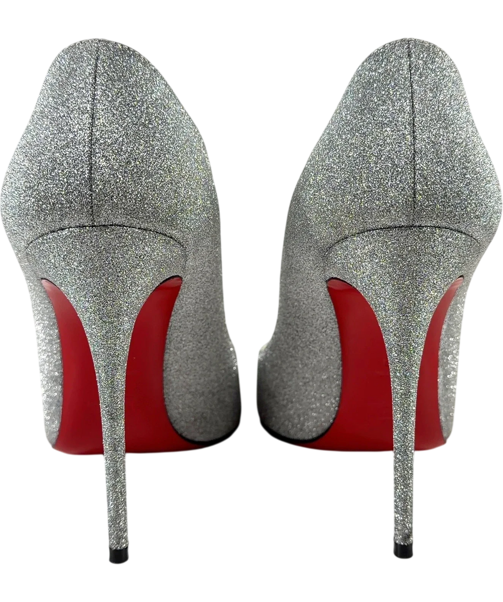 Christian Louboutin silver Pigalle Follies 100 in Calf Glitter, size UK 6 EU 39 👠 — back