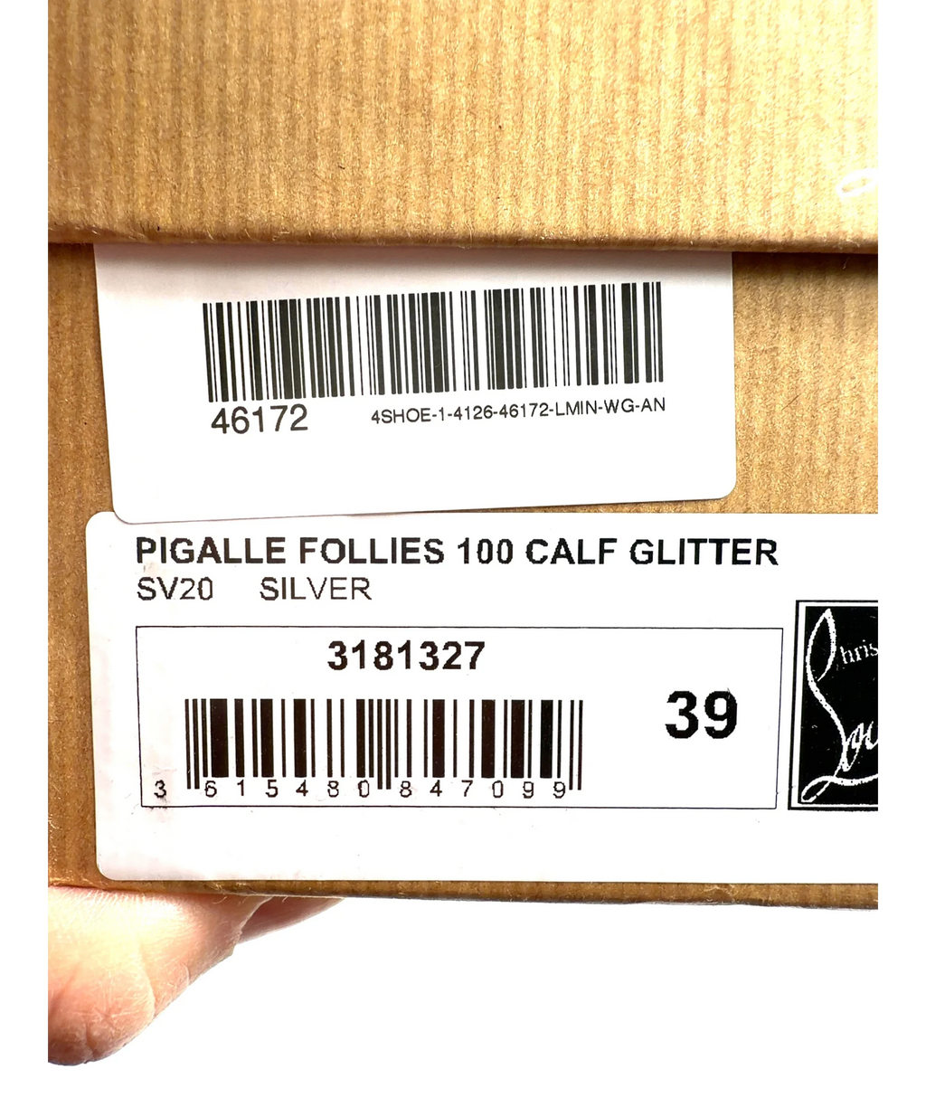 Christian Louboutin silver Pigalle Follies 100 in Calf Glitter, size UK 6 EU 39 👠 — additional view